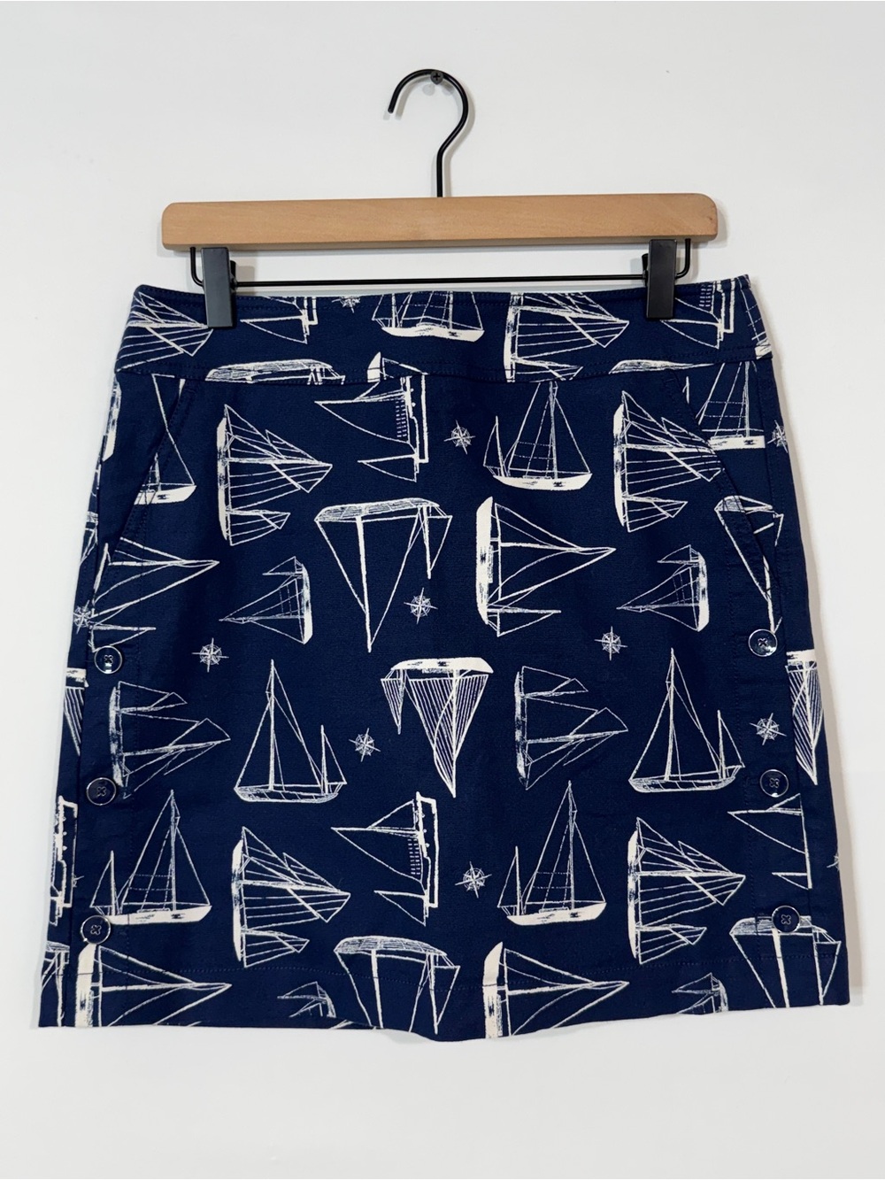 {Talbots} Petite Navy Blue White Sail Boat Print A-Line Above Knee Skirt WSK29